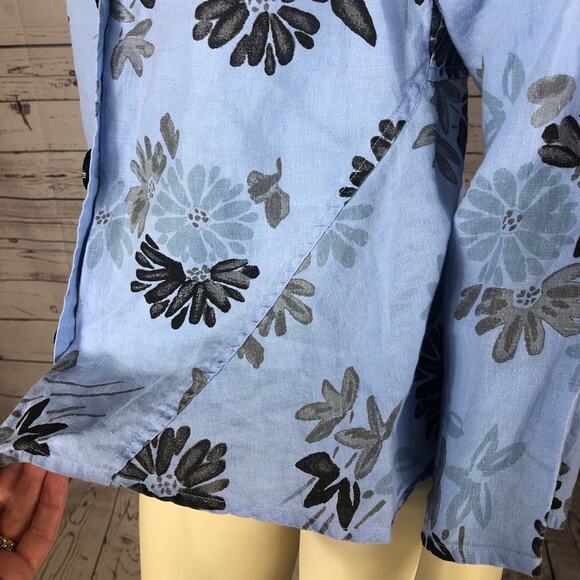 Habitat, clothes to live in blue floral linen button down blouse size xs - Picture 8 of 12